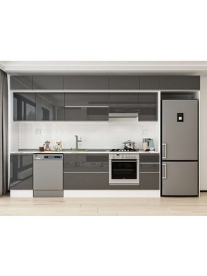 Alvinka 365X240 cm High Gloss Mutfak Dolabı MB-E80S45S40-1 Antrasit - Mdf