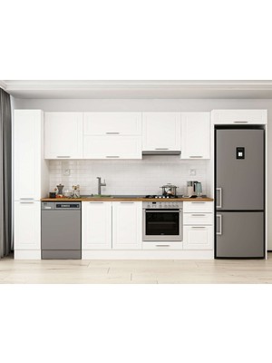 Alvinka 365X222 cm Klasik Mebran Mutfak Dolabı MBB-E80B40S45-1 Beyaz - Suntalam