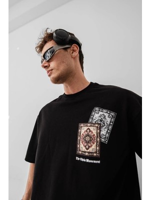 Erkek Baskılı Oversize T-Shirt - Siyah