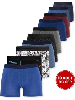 Tudors Erkek 10'lu Likralı Pamuklu Esnek Kumaş Premium Seri Boxer