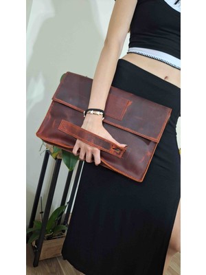 Tarçın Rengi Deri Laptop Çantası