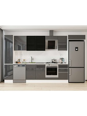 Alvinka 365X222 cm High Gloss Mutfak Dolabı MBB-E80B40S45-3 Antrasit - Mdf