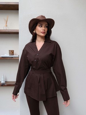 Esra Helvacı Bel Korsajlı Poplin Gömlek