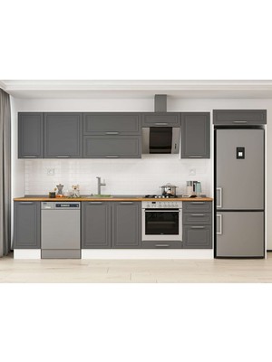 Alvinka 365X222 cm Klasik Mebran Mutfak Dolabı MB-E80S40S45-2 Antrasit - Mdf