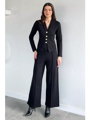 Gülseli Kadın Selanik Kumaş Hırka Bel Lastikli Palazzo Pantolon Ikili Takım P-00020366