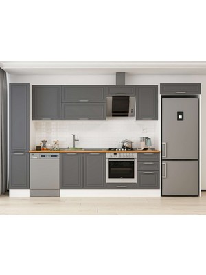 Alvinka 365X222 cm Klasik Mebran Mutfak Dolabı MBB-E80B40S45-2 Antrasit - Mdf