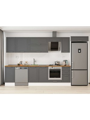 Alvinka 365X222 cm Klasik Mebran Mutfak Dolabı MB-E80S45S40-2 Antrasit - Mdf