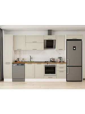 Alvinka 365X222 cm Klasik Mebran Mutfak Dolabı MBB-E80B40S45-2 Kumtaşı - Suntalam