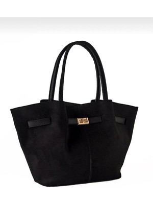 Melisa Çanta Eşarp Kadın Siyah Süet Nubuk Mıknatıslı Omuz ve Kol Çantası