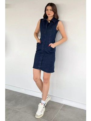 Gülseli Kadın Sıfır Kol Jean Kot Elbise P-00020351