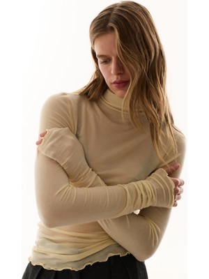 Penti Ekru Kaşmir Dik Yaka Uzun Kollu Üst