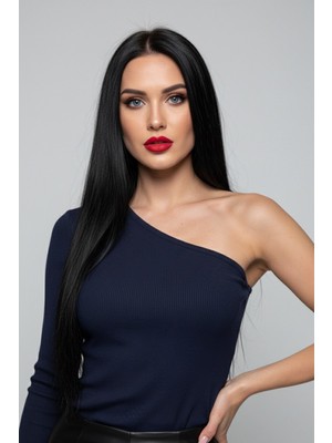 Evolaria Lacivert Tek Omuz Uzun Kollu Kaşkorse Kadın Bluz