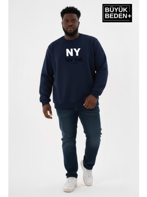 Superlife Erkek Büyük Beden Ny Newyork Baskılı Bisiklet Yaka Ince Sweatshirt SPR26BSW956-15