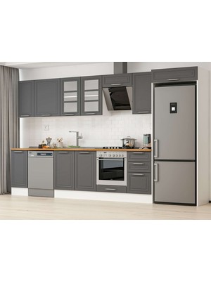 Alvinka 365X222 cm Klasik Mebran Mutfak Dolabı MB-E80S40S45-3 Antrasit - Suntalam