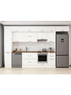 Alvinka 365X240 cm Klasik Mebran Mutfak Dolabı MBB-E80B40S45-1 Beyaz - Suntalam