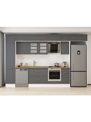 Alvinka 365X240 cm Klasik Mebran Mutfak Dolabı MBB-E80B45S40-3 Antrasit - Mdf