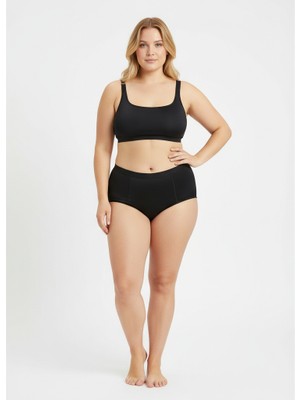 Bonbon Kadın Büyük Beden Yüksek Bel Saten ve Tül Kumaş Siyah Renk Külot BB2197