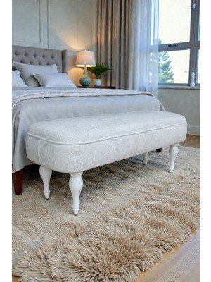 Visionario Dikdörtgen Puf – Magellan Ithal Kadife Kumaş Beyaz Ahşap Ayaklı Modern Tasarım