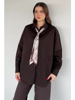 Gülseli Kadın Fularlı Oversize Gömlek P-00020350