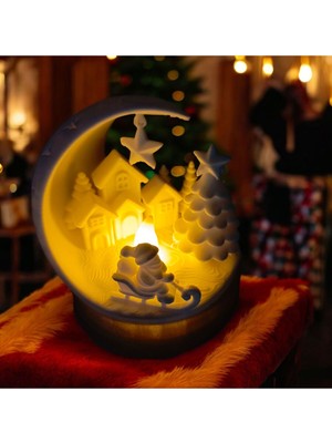 PremiumPort Işıklı Ay Küresi Noel Baba Yılbaşı Dekoru, Şık ve Renkli Süsleme