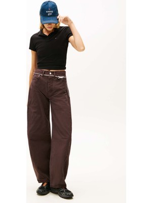 Tommy Jeans Nakışlı Siyah Kadın Polo T-Shirt