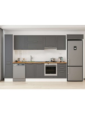 Alvinka 365X222 cm Klasik Mebran Mutfak Dolabı MBB-E80B40S45-1 Antrasit - Suntalam