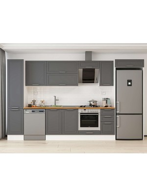 Alvinka 365X222 cm Klasik Mebran Mutfak Dolabı MBB-E80B45S40-2 Antrasit - Mdf