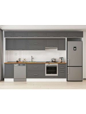 Alvinka 365X240 cm Klasik Mebran Mutfak Dolabı MB-E80S45S40-1 Antrasit - Mdf