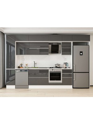 Alvinka 365X240 cm High Gloss Mutfak Dolabı MBB-E80B40S45-2 Antrasit - Suntalam
