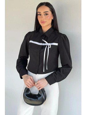 Gülseli Kadın Şeritli Fiyonk Detaylı Gömlek P-00020360