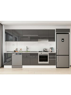 Alvinka 365X222 cm High Gloss Mutfak Dolabı MB-E80S45S40-1 Antrasit - Suntalam