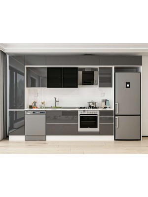 Alvinka 365X240 cm High Gloss Mutfak Dolabı MBB-E80B45S40-3 Antrasit - Suntalam