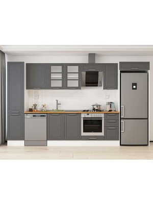 Alvinka 365X222 cm Klasik Mebran Mutfak Dolabı MBB-E80B45S40-3 Antrasit - Suntalam