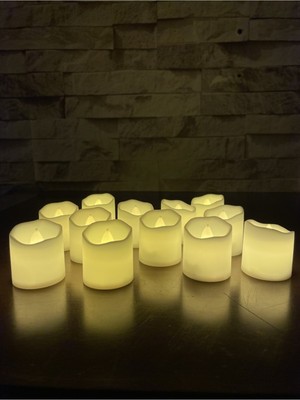 PremiumPort Ledli Tealight Mumlar, 12'li Paket, Sarı Işıklı, Pilli ve Hediyelik