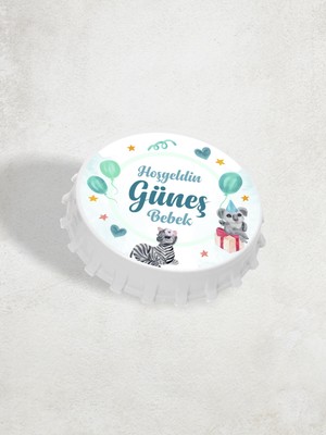 Dijidepo Kişiye Özel Isimli Zebra ve Koala Temalı Bebek Hediyeliği Magnet 8 cm