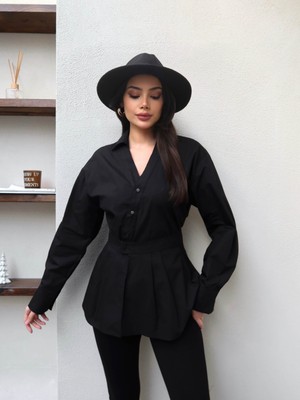 Esra Helvacı Bel Korsajlı Poplin Gömlek