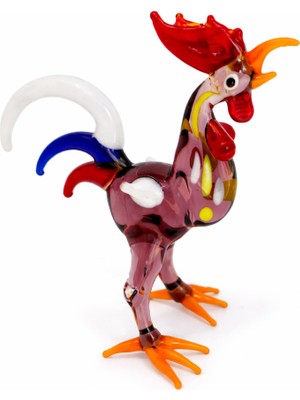 El Yapımı Murano Cam Özel Tasarım Horoz Figürü