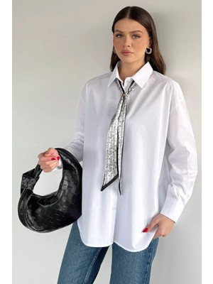 Gülseli Kadın Fularlı Oversize Gömlek P-00020350