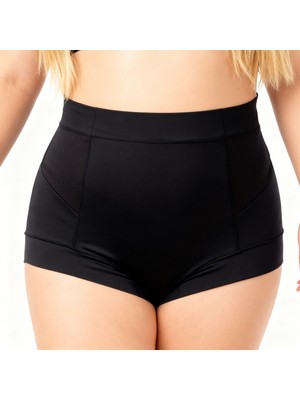 Bonbon Kadın Büyük Beden Yüksek Bel Saten ve Tül Kumaş Siyah Renk Külot BB2196