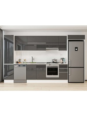 Alvinka 365X222 cm High Gloss Mutfak Dolabı MBB-E80B45S40-1 Antrasit - Mdf
