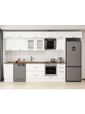 Alvinka 365X240 cm Klasik Mebran Mutfak Dolabı MB-E80S45S40-3 Beyaz - Mdf