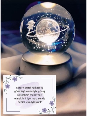 PremiumPort Renk Değiştiren LED Işıklı Satürn Kız Küre Dolunay Kristal Top Lamba