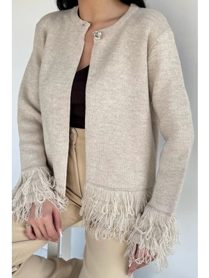 Gülseli Kadın Püsküllü Triko Hırka P-00020364