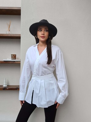 Esra Helvacı Bel Korsajlı Poplin Gömlek