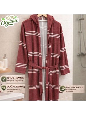 DNRYSL %100 Doğal Pamuk, Yumuşak Dokulu Unisex Kapüşonlu Peştemal Bornoz, Banyo ve Plaj Bornozu