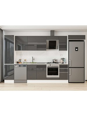 Alvinka 365X222 cm High Gloss Mutfak Dolabı MBB-E80B45S40-2 Antrasit - Suntalam