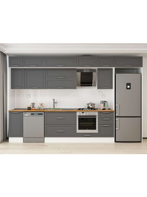 Alvinka 365X240 cm Klasik Mebran Mutfak Dolabı MB-E80S40S45-2 Antrasit - Suntalam