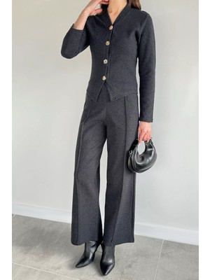 Gülseli Kadın Selanik Kumaş Hırka Bel Lastikli Palazzo Pantolon Ikili Takım P-00020366