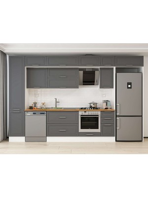 Alvinka 365X240 cm Klasik Mebran Mutfak Dolabı MBB-E80B45S40-2 Antrasit - Suntalam