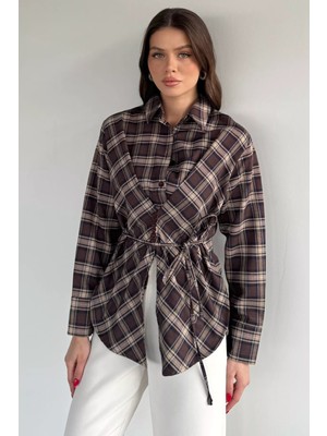 Gülseli Kadın Ekose Desenli Düğme Detaylı Gömlek P-00020356
